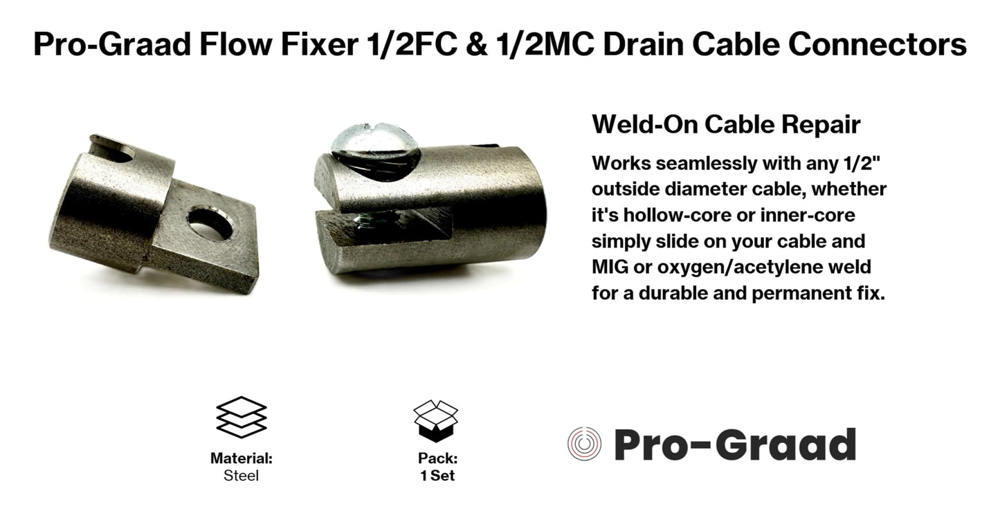 Pro-Graad Flow Fixer 1/2” Slotted Drain Cleaner Cable Weld On Repair End, 1/2FC & 1/2MC MALE and FEMALE WELD-ON CABLE END REPAIR for 1/2" Cables. Fits All 1/2" O.D Cables, Hollow or Inner Core