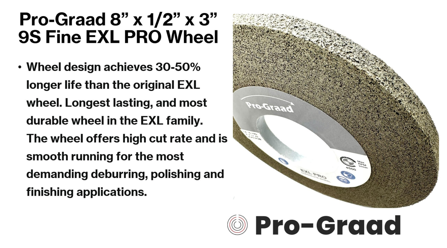 Pro-Graad EXL PRO Convolute Deburring Polishing Wheel - 8" x 1/2" x 3" 9S Fine Silicon Carbide - Professional Grade - Metal Deburring, Finishing and Polishing Wheel – 94907 - 1 Pack
