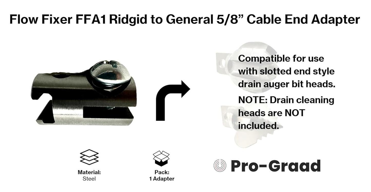 Auger Adapter FFA1 - Compatible With Rigid to General Drain Cleaner, Converts K40 K50 K375 K380 K400 K3800 5/8" Cable End (Not Cable Size) to fit General Slotted End Cable Drain Cleaners