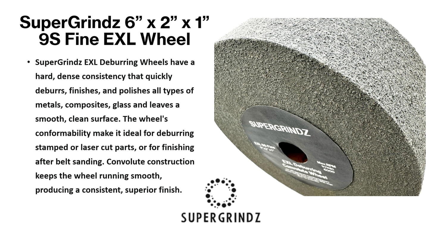 SuperGrindz EXL Deburring Wheel - 6" x 2" x 1" 9S Fine Grit - Silicon Carbide - Metal Deburring, Finishing and Polishing Wheel - Convolute - (1 Pack)
