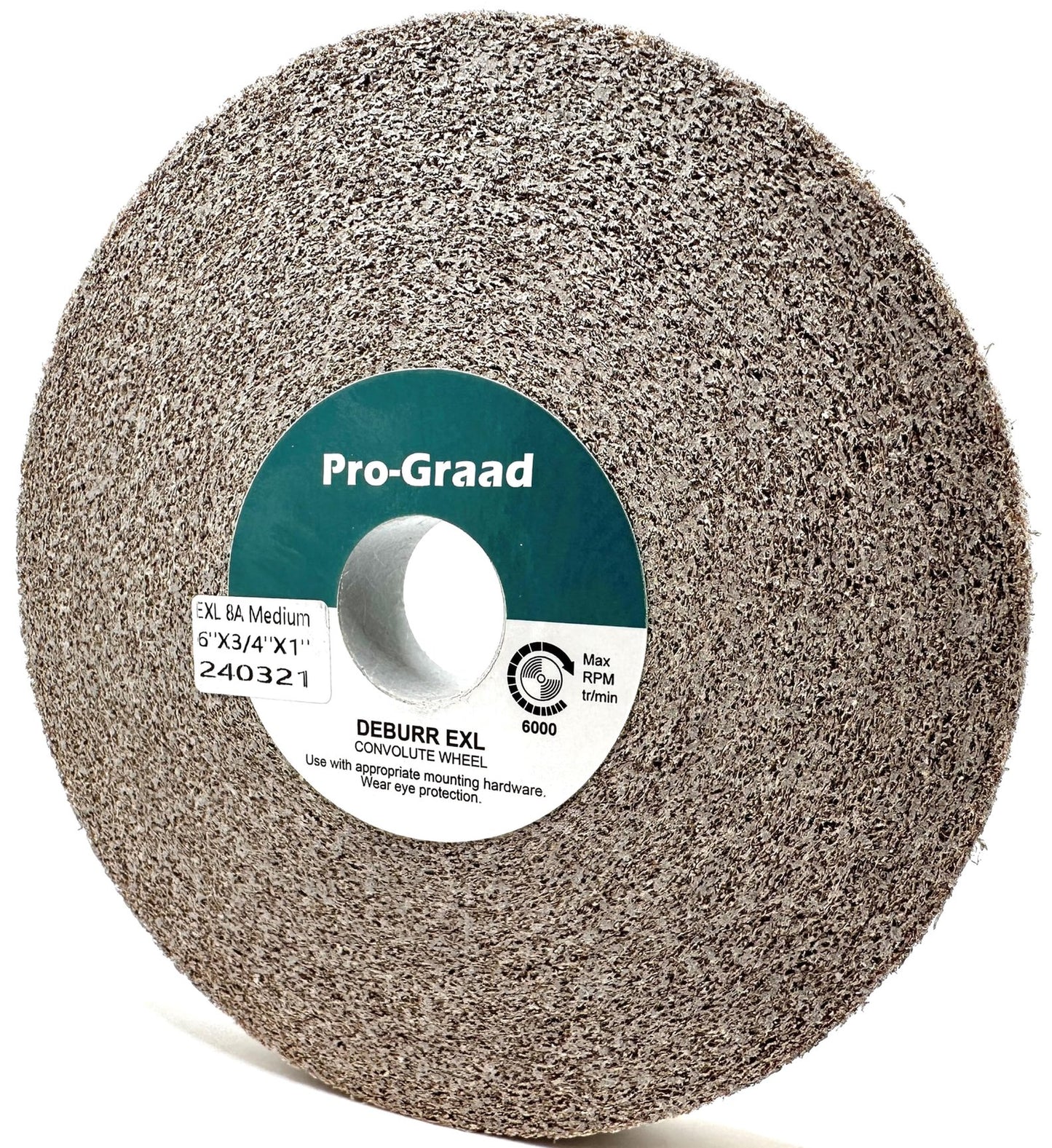 Pro-Graad EXL Deburring Wheel - 6" x 3/4" x 1" 8A Medium Grit - Aluminum Oxide - Metal Deburring, Finishing and Polishing Wheel - Convolute - 24071 - (1 Pack)