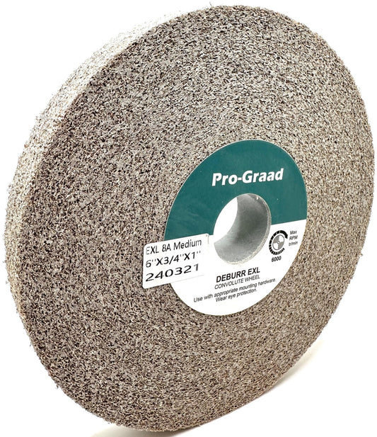 Pro-Graad EXL Deburring Wheel - 6" x 3/4" x 1" 8A Medium Grit - Aluminum Oxide - Metal Deburring, Finishing and Polishing Wheel - Convolute - 24071 - (1 Pack)