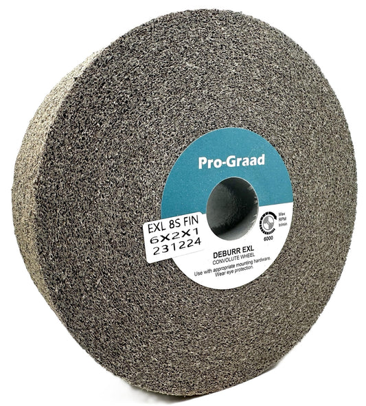 Pro-Graad EXL Deburring Wheel - 6" x 2" x 1" 8S Fine Grit - Silicon Carbide - Metal Deburring, Finishing and Polishing Wheel - Convolute - 09550 - (1 Pack)