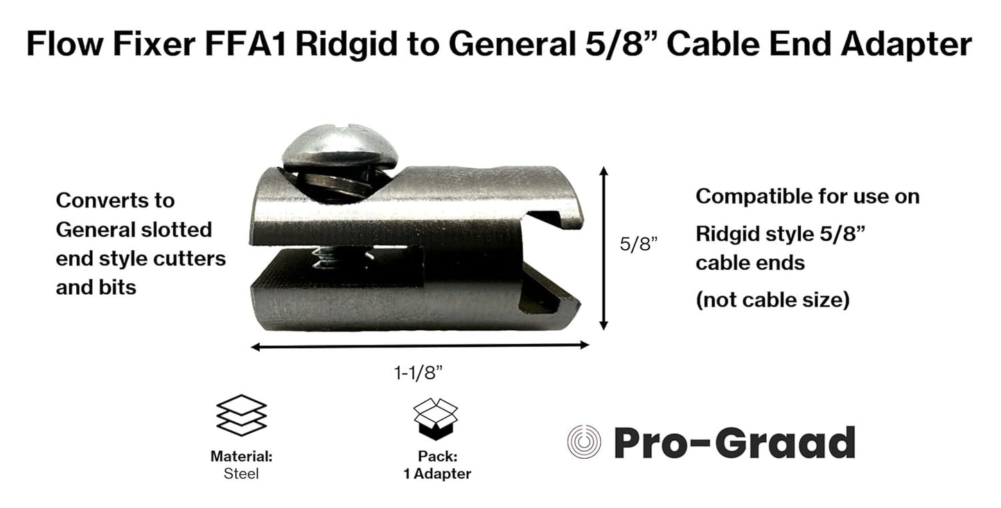 Auger Adapter FFA1 - Compatible With Rigid to General Drain Cleaner, Converts K40 K50 K375 K380 K400 K3800 5/8" Cable End (Not Cable Size) to fit General Slotted End Cable Drain Cleaners