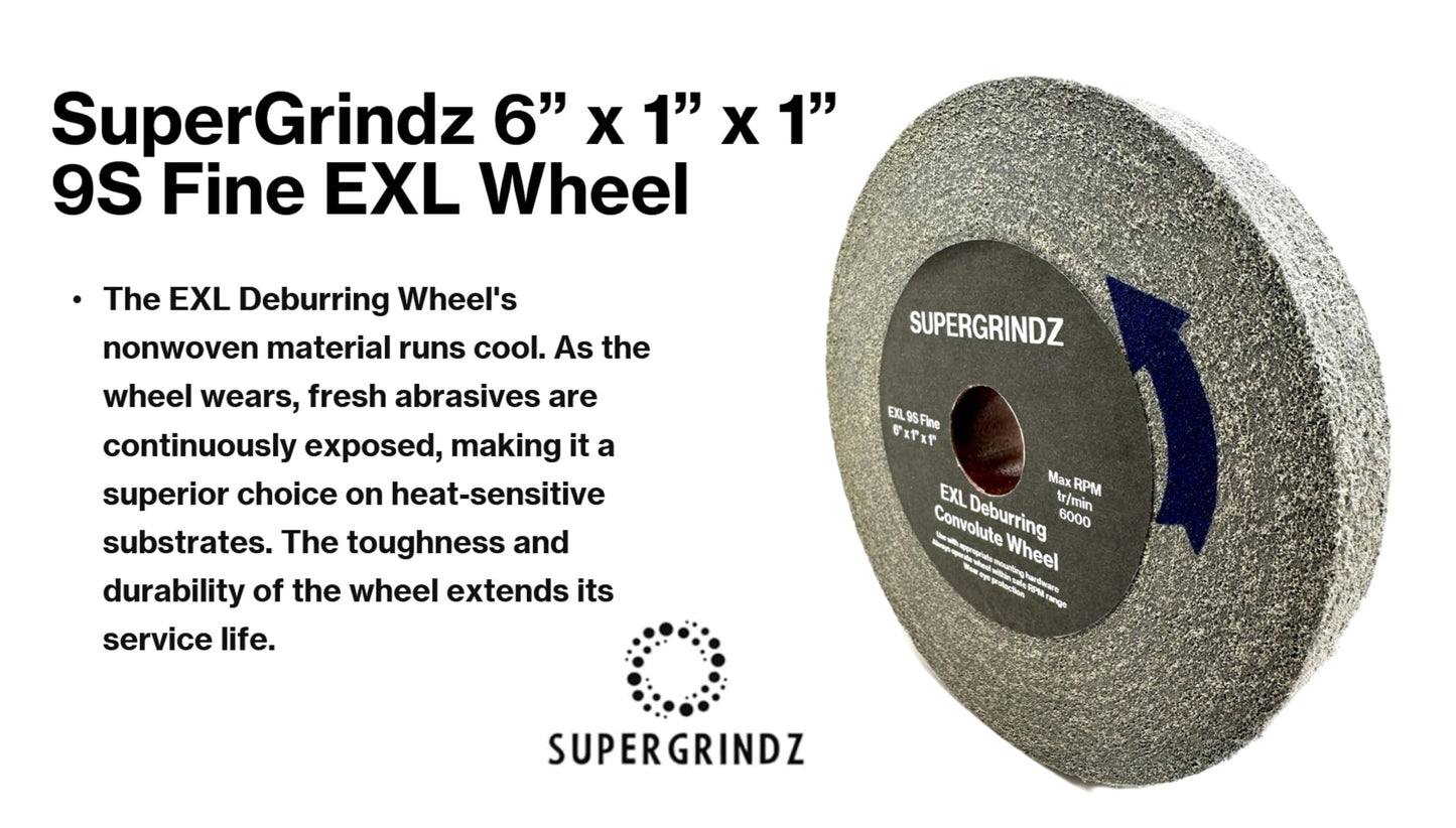 SuperGrindz EXL Deburring Wheel - 6" x 1" x 1" 9S Fine Grit - Silicon Carbide - Metal Deburring, Finishing and Polishing Wheel - Convolute - (1 Pack)