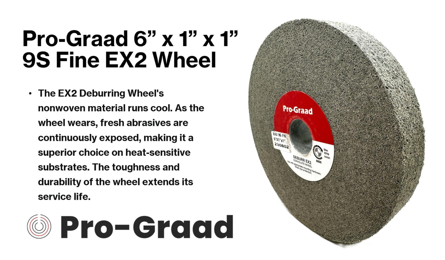 Pro-Graad EX2 Convolute Deburring Polishing Wheel - 6" x 1" x 1" 9S Fine Grit Silicon Carbide - Extra Durable - Metal Deburring, Finishing and Polishing Wheel - Convolute - 18040 - (1 Pack)