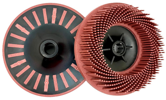 Pro-Graad 4-1/2” x 5/8”-11 220 Grit Red Bristle Disc, Ceramic-Aluminum Oxide for Fine Cleaning, Blending, Light Deburring & Pre-Polishing Metal/Wood/Plastic, Fast-Change Hub, 1-Pack