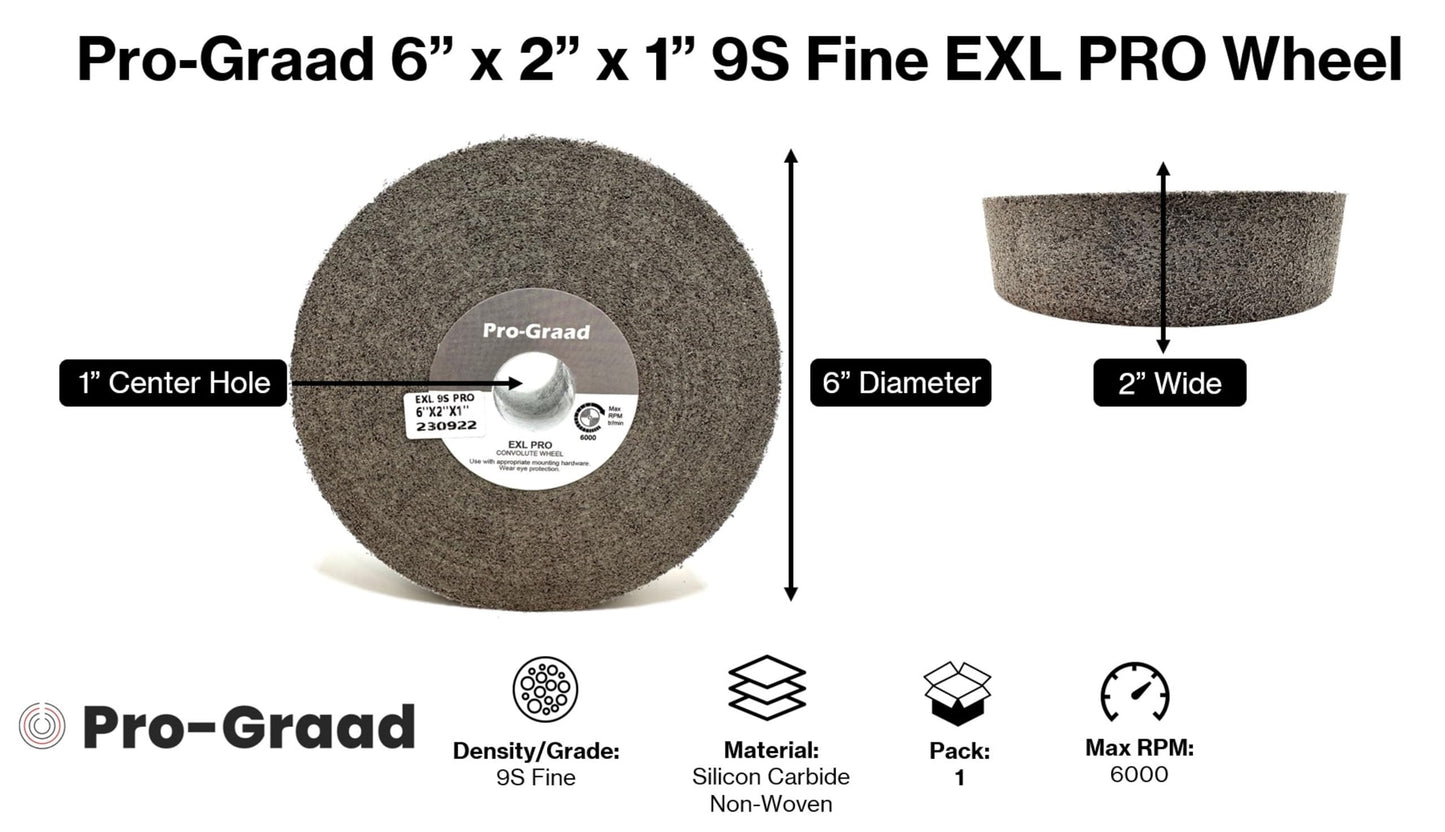 Pro-Graad EXL PRO Convolute Deburring Polishing Wheel - 6" x 2" x 1" 9S Fine Silicon Carbide - Professional Grade - Metal Deburring, Finishing and Polishing Wheel - (1 Pack)
