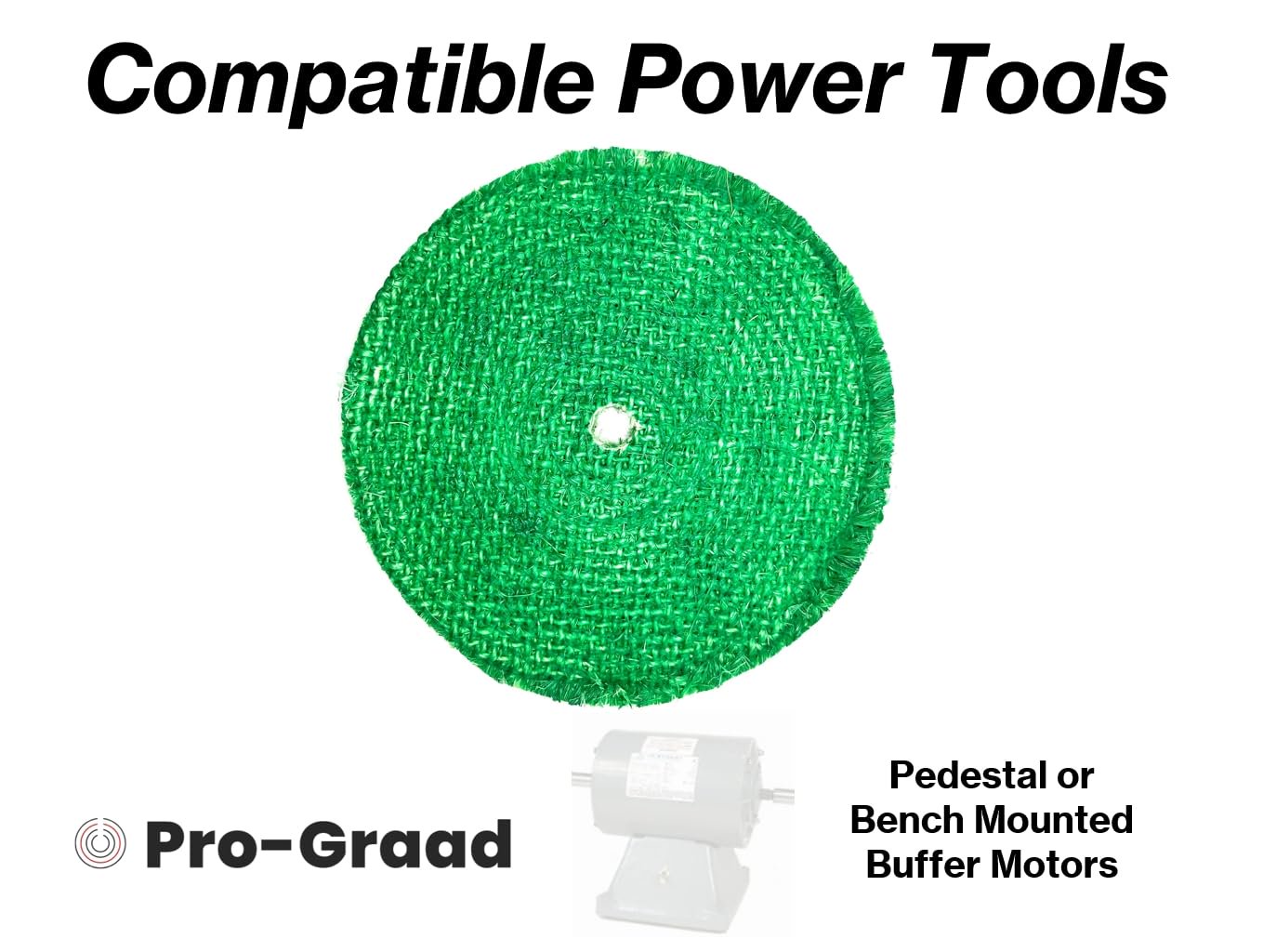 Pro-Graad 10” Green Dip Treated Rigid Full Sisal Buffing Wheel, 5/8 inch Arbor Hole, 1/2 inch Thickness, 1/4 inch Sewn, for Cut Buffing Steel, Stainless Steel, Ferrous Metals, 1 Pack