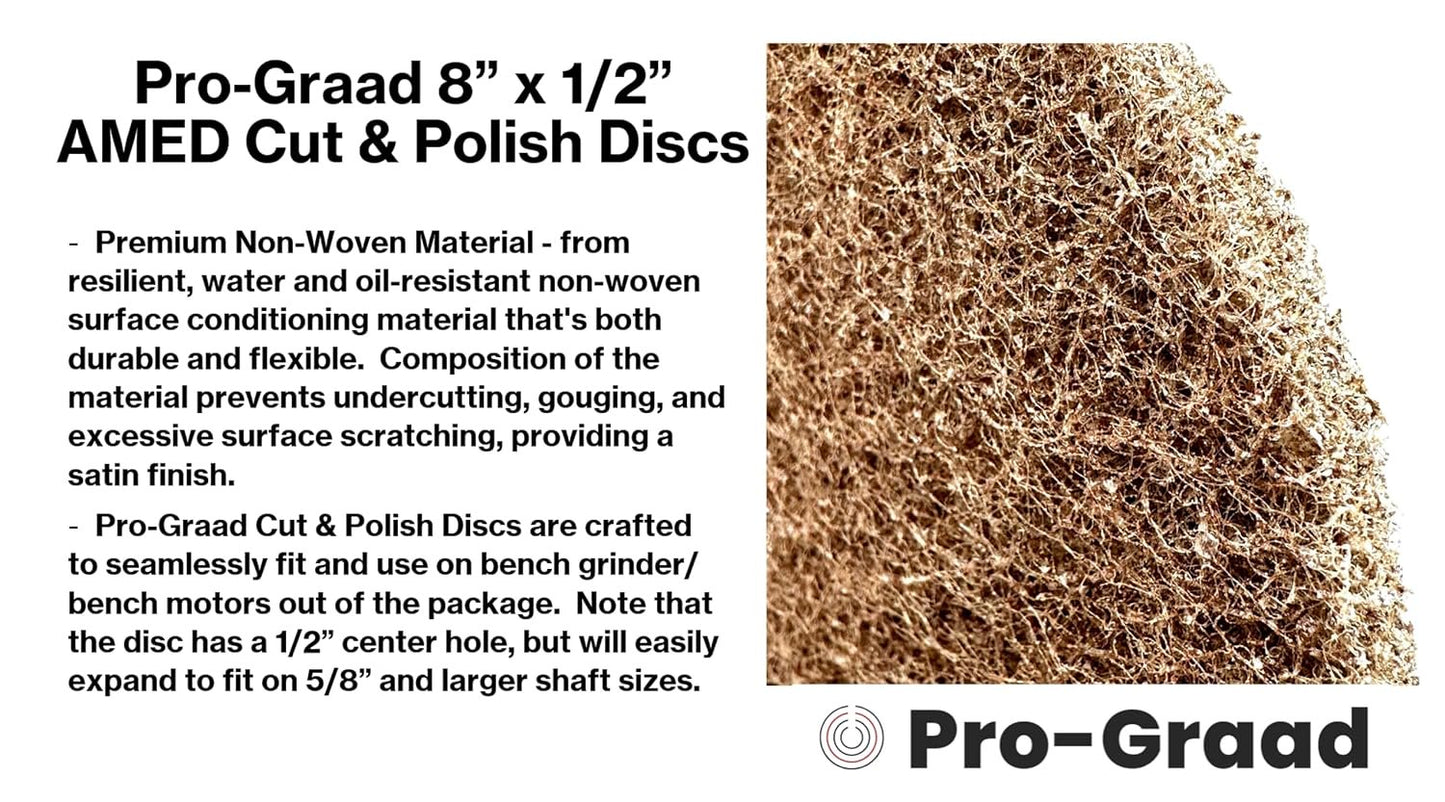 Pro-Graad 4 Pack 8” x 1/2” Medium (P150) Cut & Polish Discs, Aluminum Oxide Non-Woven Discs for Satin Finishing, Blending, Cleaning, 00831, Pack of 4