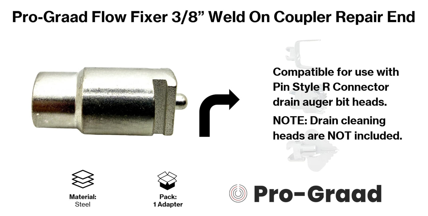 Pro-Graad Flow Fixer 3/8” WELD-ON Drain Cable Repair End Coupler Connector – Compatible with K-380 & K-400 Drain Cleaning Machines, Compatible Fit Ridgid 3/8" Cables, WELD ON CABLE END REPAIR
