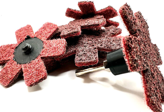 Pro-Graad 10 Pack 3” Medium Quick Change Surface Conditioning Stars, Ideal for Deburring, Polishing, Blending inside of cylinders, pipe, tubing, Excels on Aluminum, Steel, Titanium - Includes Holder