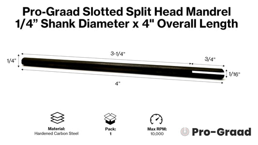 Pro-Graad 4” Slotted Mandrel 1/4” Shank & Body, Split Head Mandrel, Sanding Internal Holes, 1/4” Shank Diameter x 4” Overall Length, Pack of 1