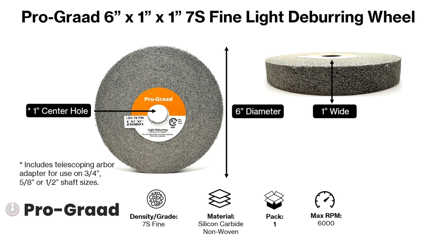 Pro-Graad Light Deburring Wheel - 6" x 1" x 1" 7S Fine Grit - Silicon Carbide – Light Deburring, Finishing and Polishing Wheel – 01661 - Convolute - (1 Pack)