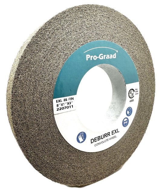 Pro-Graad EXL Deburring Wheel - 8" x 1" x 3" 8S Fine Grit - Silicon Carbide - Metal Deburring, Finishing and Polishing Wheel - Convolute - 09551 - (1 Pack)