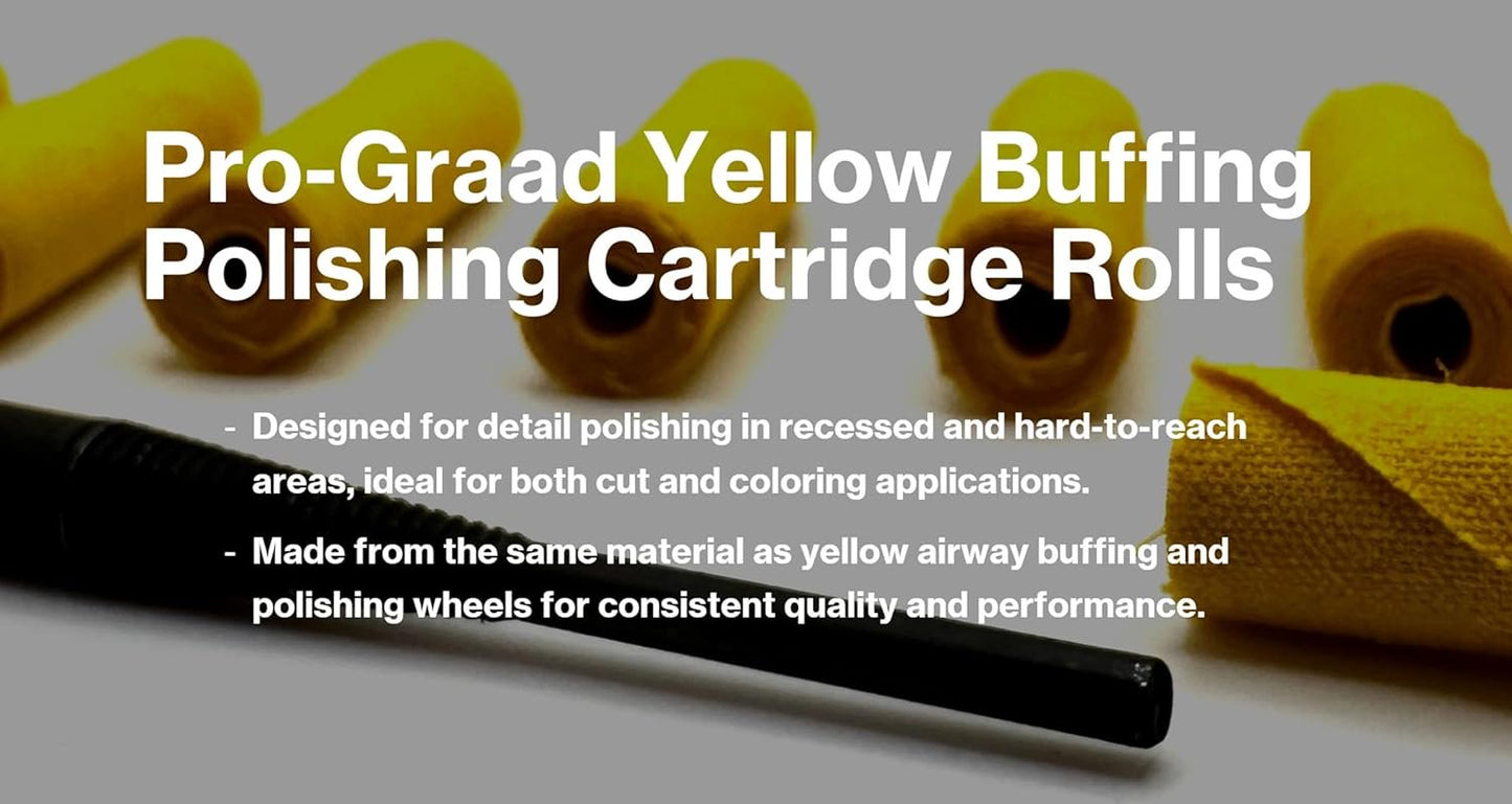 Pro-Graad 11 Piece Small (3/8x1-1/2x1/8) Yellow Treated Cloth Buffing & Polishing Cartridge Roll Kit, Ideal for Detail Polishing Hard to Reach Areas, Includes 1/4” Shank Mandrel