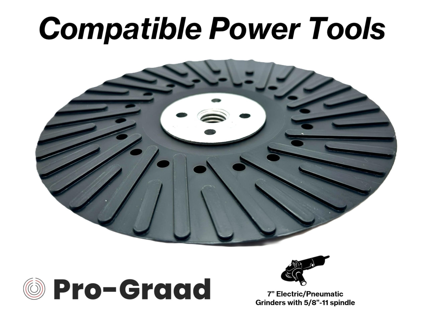Pro-Graad 7 Inch Rigid Backing Pad for Resin Fiber Discs – 5/8-11 Threaded Angle Grinder Ribbed Backer Pad | 7" x 7/8" Arbor | Grinding, Sanding & Stripping on Metal, Wood