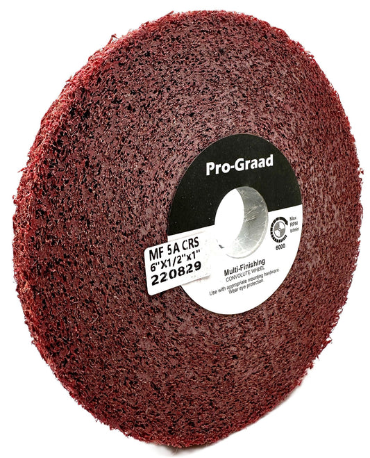 Pro-Graad Metal Finishing Wheel – 6” x 1/2” x 1” 5A Coarse – Aluminum Oxide – Maroon Metal Finish Convolute Wheel – for #3 Brush, Satin and Mill Finishes – 05394 - Pack of 1
