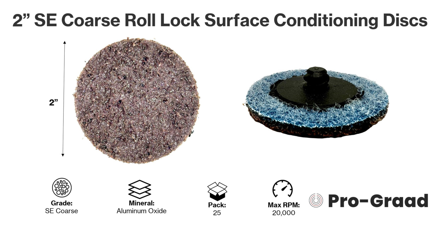 Pro-Graad 2” SE Coarse Roll Lock Quick Change Heavy Duty Non-Woven Surface Conditioning Discs for Deburring Sanding Blending Polishing Paint Removal with Male R-Type Backing, Brown (ACRS), 18081
