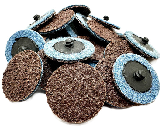 Pro-Graad 2” SE Coarse Roll Lock Quick Change Heavy Duty Non-Woven Surface Conditioning Discs for Deburring Sanding Blending Polishing Paint Removal with Male R-Type Backing, Brown (ACRS), 18081