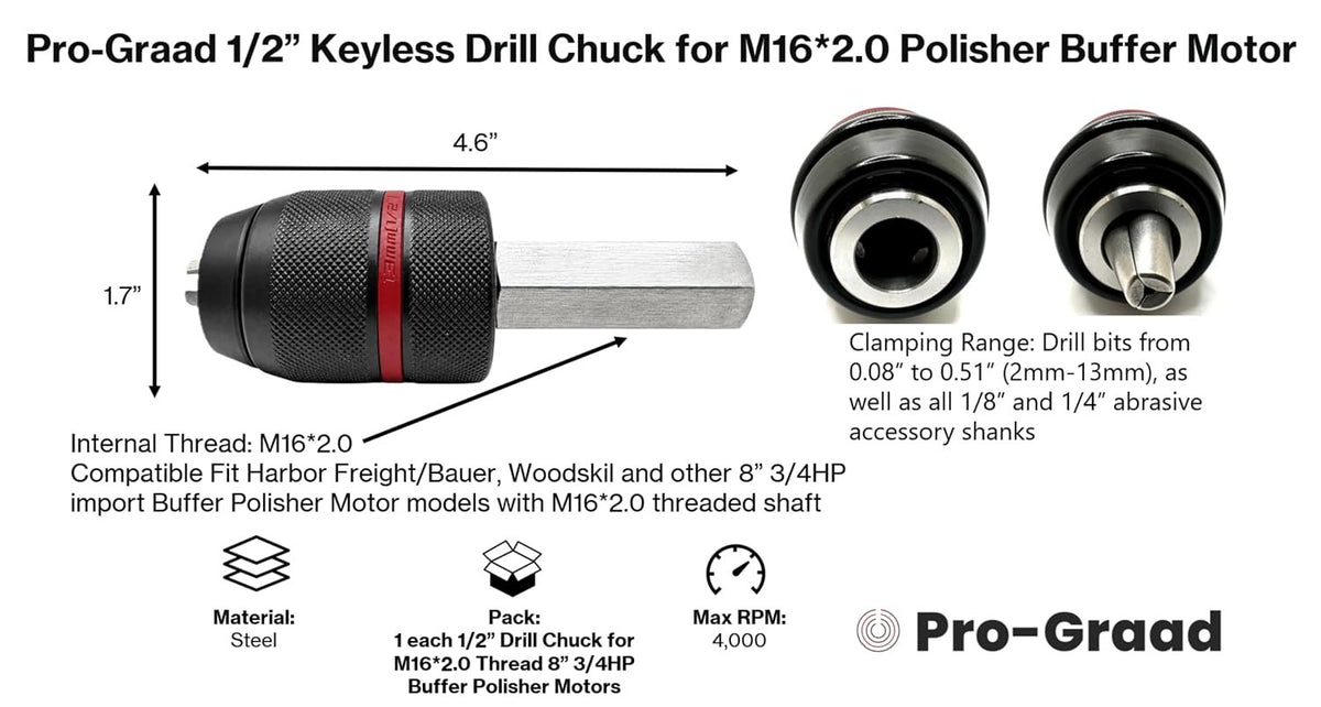 1/2" Keyless Drill Chuck for 8" 3/4 HP Import Buffer Polisher Motors