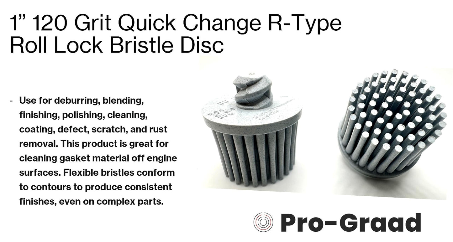 Pro-Graad 10 Pack 1" 120 Grit White R-Type Bristle Disc | Ceramic-Aluminum Oxide Abrasive Bristle Disc with Quick Change Roll Lock | Pack of 10 | White