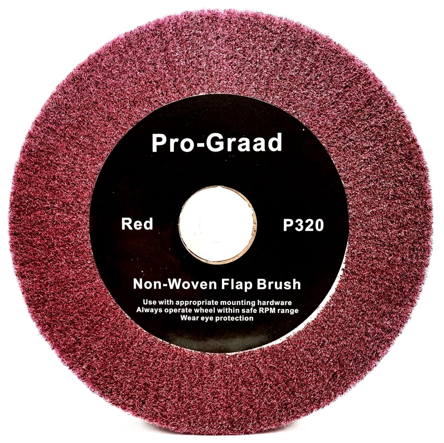 Pro-Graad 6” x 1/2” x 1” Arbor Red Bench Grinder Polishing Flap Wheel, 320 Grit, Tight Weave, Great for refurbishing golf clubs and metal, Non-Woven Wheel for Copper, Metal, Finishing & Burnishing