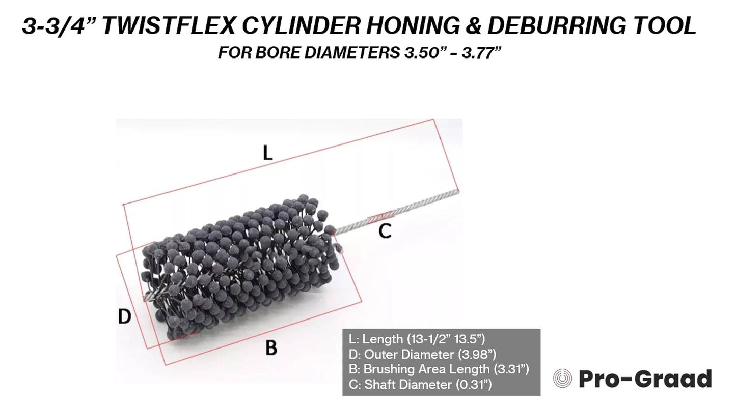 Pro-Graad TwistFlex 3-3/4”  240SC Cylinder Hone | 3.75" Flexible Cylinder Honing & Deburring Tool | Bore Brush for Hole Diameters 3.50"- 3.77" | Silicon Carbide 240 Grit | 0.31" Shank | 13.5" Length
