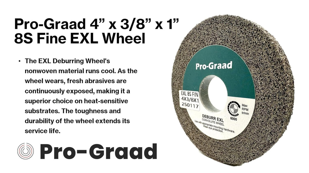 Pro-Graad EXL Deburring Wheel - 4" x 3/8" x 1" 8S Fine Grit - Silicon Carbide - Metal Deburring, Finishing and Polishing Wheel - Convolute - 92961 - (1 Pack)