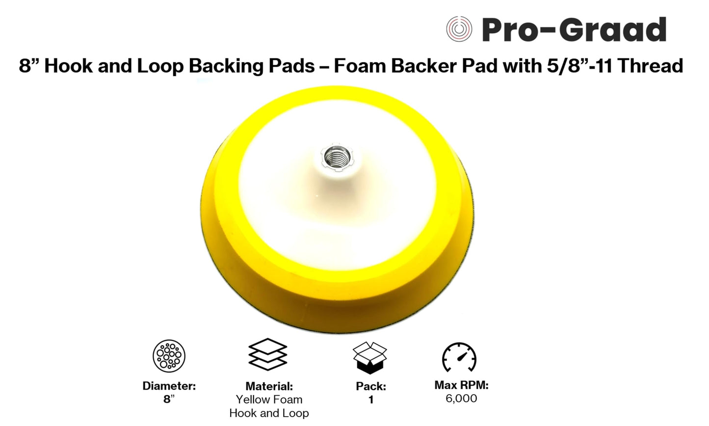 Pro-Graad 8" Premium Hook and Loop Backing Plate for Sanding, Polishing Buffering Pads, Backer Pad with 5/8”-11, 8 inch Backup Pad for Angle Grinder Drill Polisher Buffer