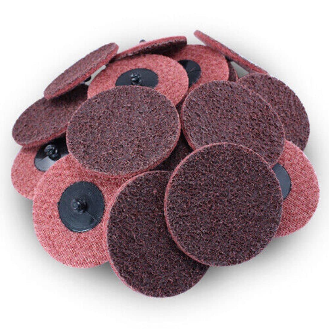 Pro-Graad 3" Quick Change Non-Woven Nylon Surface Conditioning Discs for Deburring Sanding Blending Polishing Paint Removal with Male R-Type Backing Use with Die Grinder - Red (Medium) - (25 Pack)