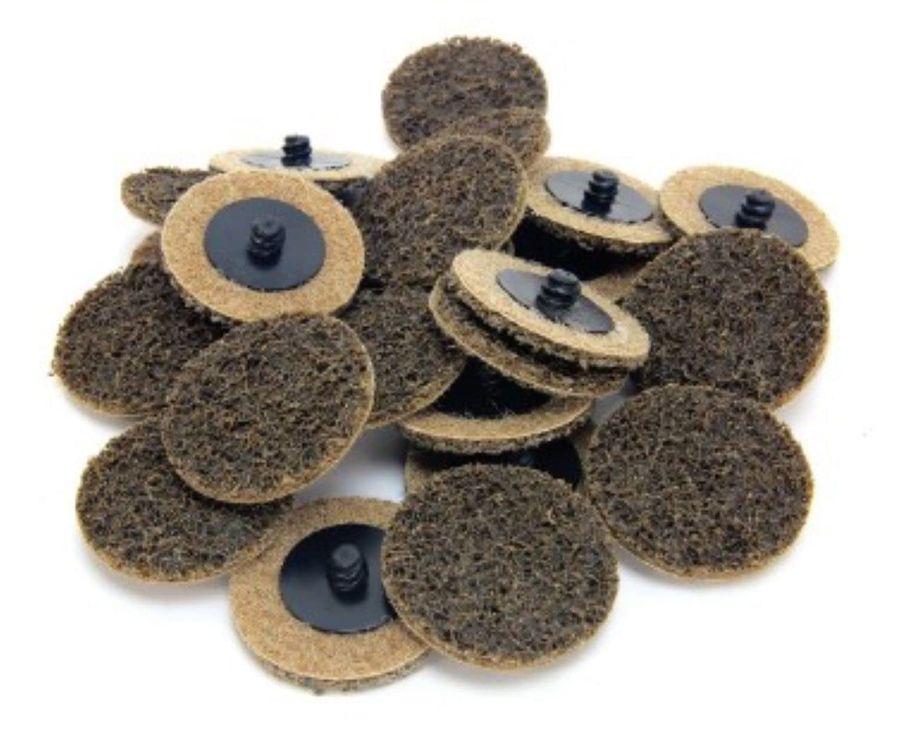 Pro-Graad 2" Quick Change Non-Woven Nylon Surface Conditioning Discs for Deburring Sanding Blending Polishing Paint Removal with Male R-Type Backing, Use with Die Grinder - Brown- (Coarse) - (25 Pack)