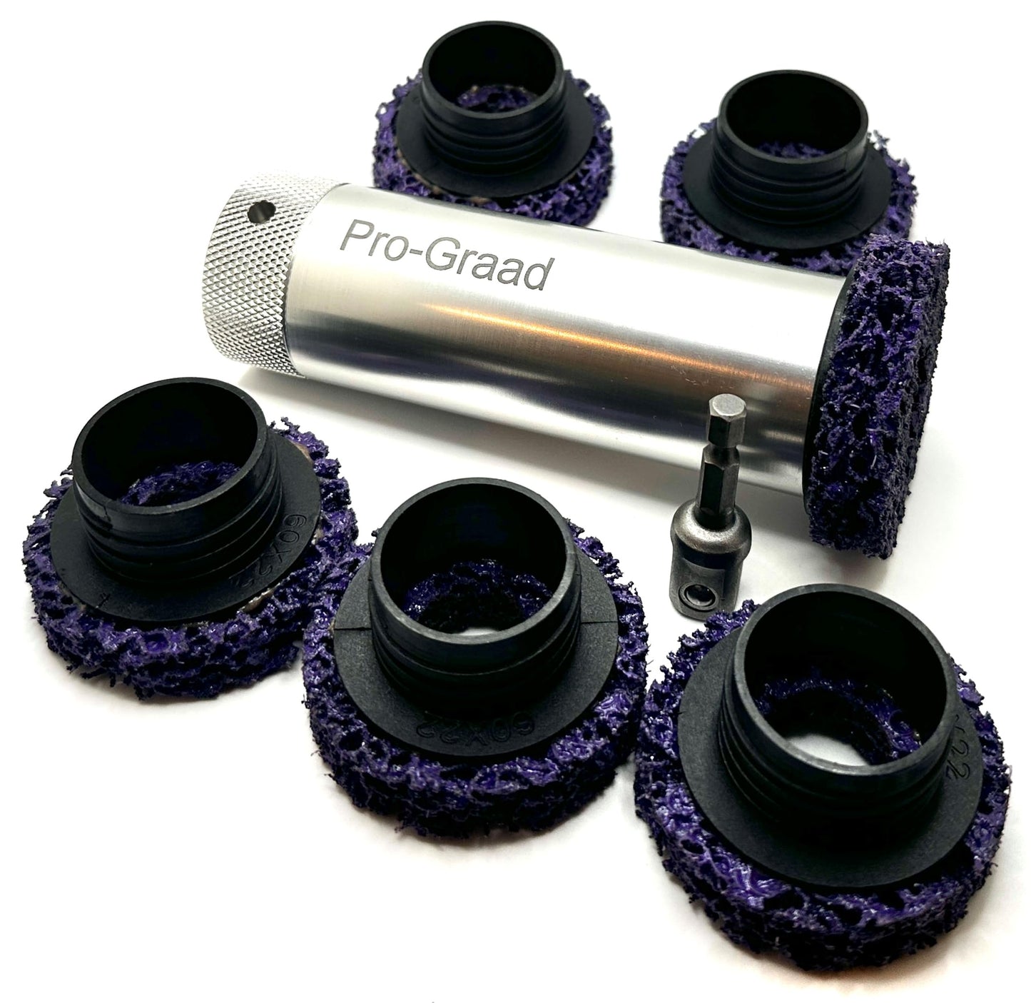 Pro-Graad 8-Piece 2-1/2” XL Brake Hub Cleaning Kit: Includes 6 discs, 1 XL holder, 1 drill adapter. Perfect for rust removal on hubs, rotors & wheels for commercial trucks, buses, RVs, and trailers