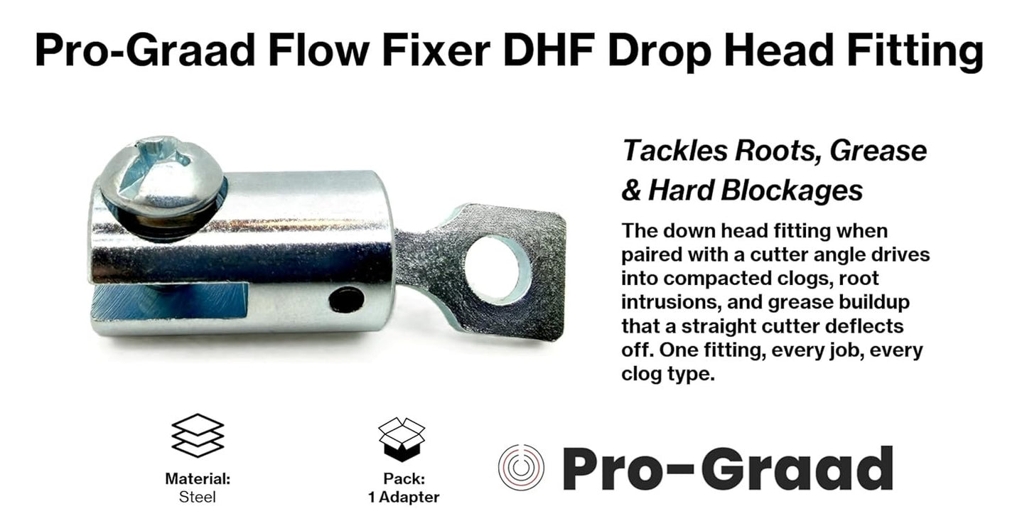 Pro-Graad Flow Fixer DHF Drain Snake Down Head Fitting 5/16" 3/8" Cable | Standard to Down Head Cutter Conversion | Compatible Fit General Slotted Style