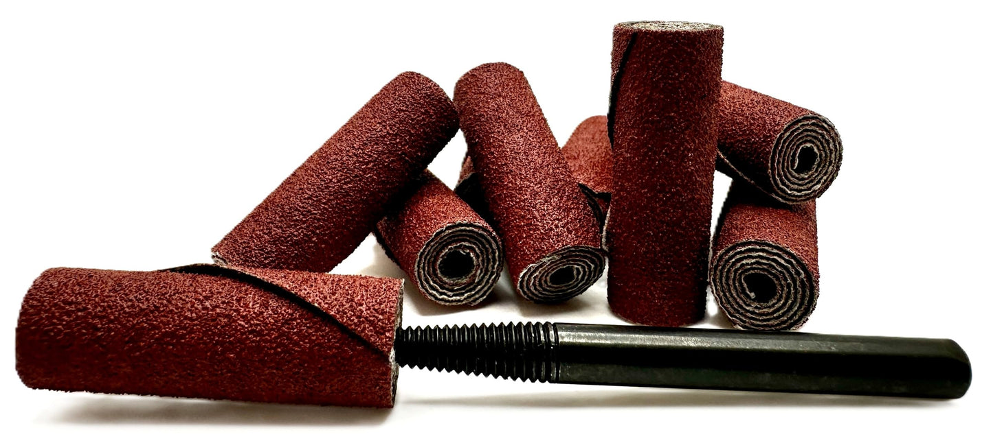 Pro-Graad 1/2” Diameter x 1-1/2” Length x 1/8” Pilot Hole 60 Grit Aluminum Oxide Straight/Untapered Cartridge Roll 10 Pack, Includes 1x CR-9 Mandrel
