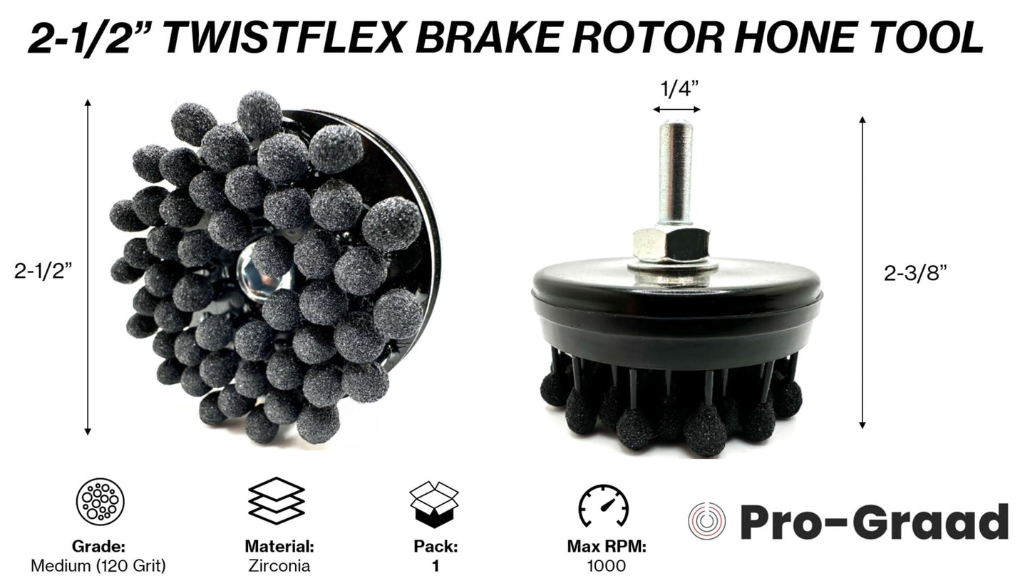 Pro-Graad TwistFlex 2-1/2” 120 Grit Brake Rotor Hone, Flexible Ball Stones, 2.5” Medium Premium Zirconia 120 Grit, for cross-hatch finishing Brake Rotors, Flywheels & Clutch Plates, Pack of 1