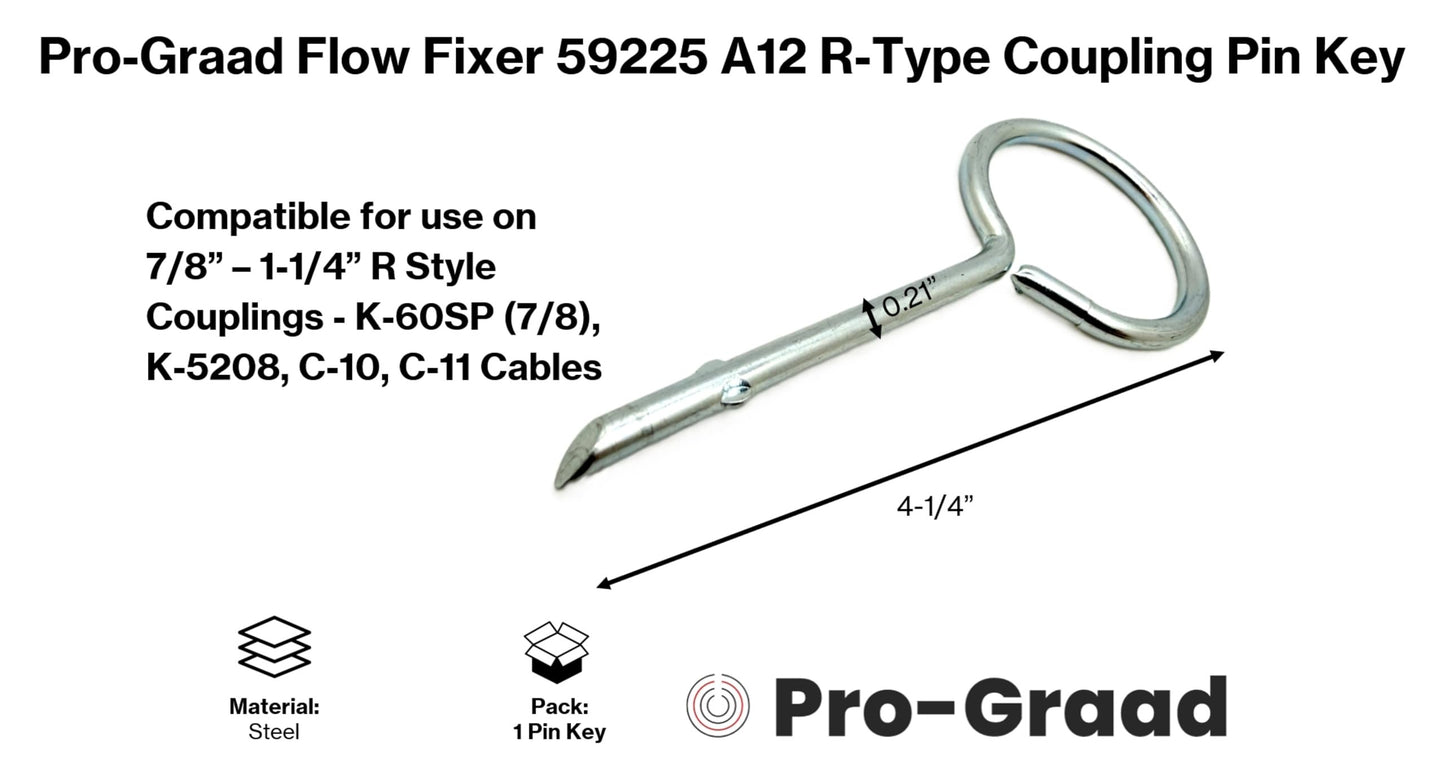 Pro-Graad Flow Fixer 59225 A12 Replacement Coupling Pin Key – Compatible Fit Ridgid K-60SP(7/8), K-5208, K-1500, C-10, C-11  Drain Cable R Style Couplers, Fits R-Type 7/8” – 1-1/4” Coupler Pin Tool