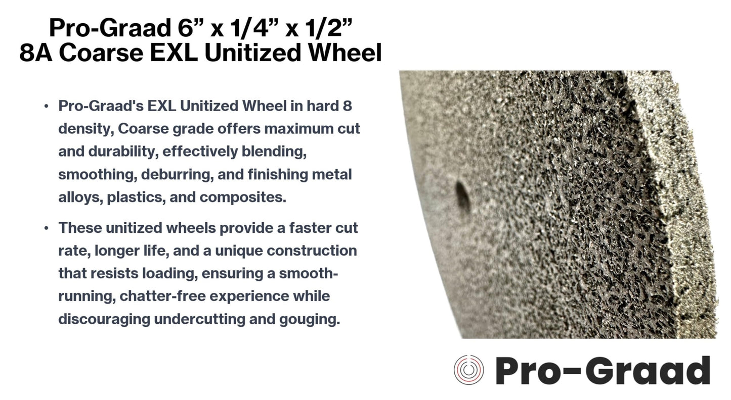 Pro-Graad EXL Unitized Wheel, Aluminum Oxide, 6" Diameter x 1/4" Wide x 1/2" Arbor, 8A Coarse | 13777 | (Pack of 1)