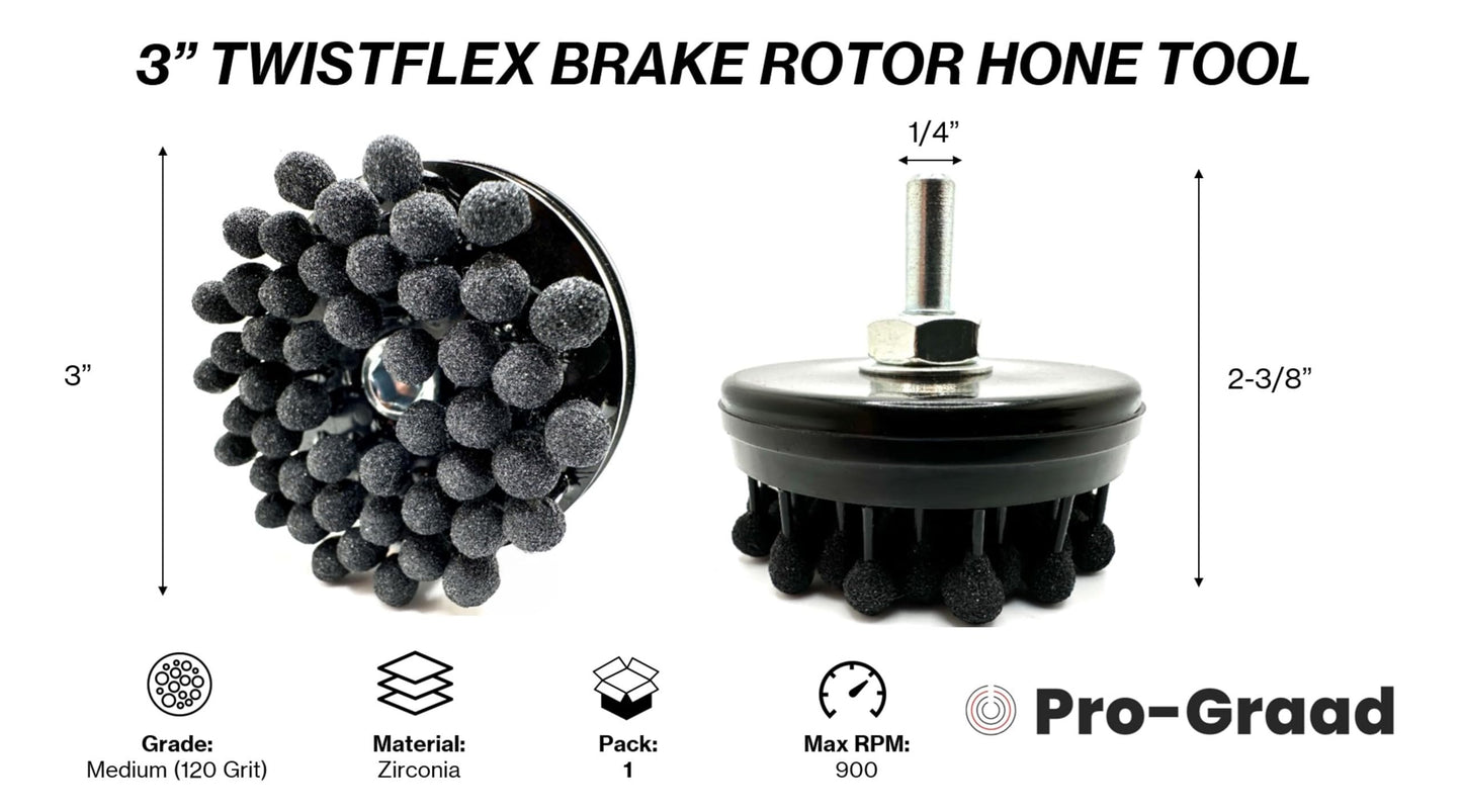 Pro-Graad TwistFlex 3” 120 Grit Brake Rotor Hone, Flexible Ball Stones, 3” Medium Premium Zirconia 120 Grit, for Cross-Hatch Finishing Brake Rotors, Flywheels & Clutch Plates, Pack of 1