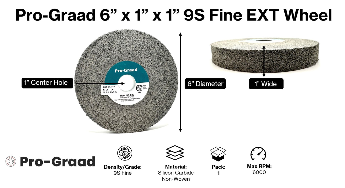 Pro-Graad EXT Deburring Wheel - 6" x 1" x 1" 9S Fine Grit - Silicon Carbide - Metal Deburring, Finishing and Polishing Wheel – Excels on Titanium, Stainless & Tough Alloys - Convolute - (1 Pack)