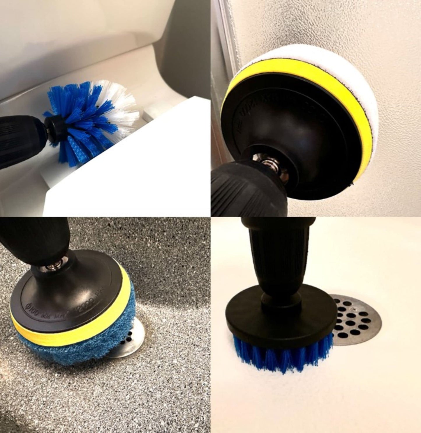 Pro-Graad 4 Piece Drill Brush Attachment Set, Scrubbing Pad and Sponge - Power Brush Scrubber Deep Cleaning Kit for Bathroom Kitchen Boat Car Grout Floor Tub Shower Tile Surfaces