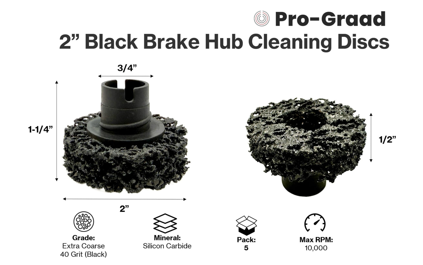 Pro-Graad 45200 5 Pack 2” Black Brake Hub Cleaning Discs, Brake Drum & Rotors, Around Wheel Studs Rust Removal, Replacement Pads Compatible with Pro Graad Counteract Hub Buddy & 3M Pad Holders