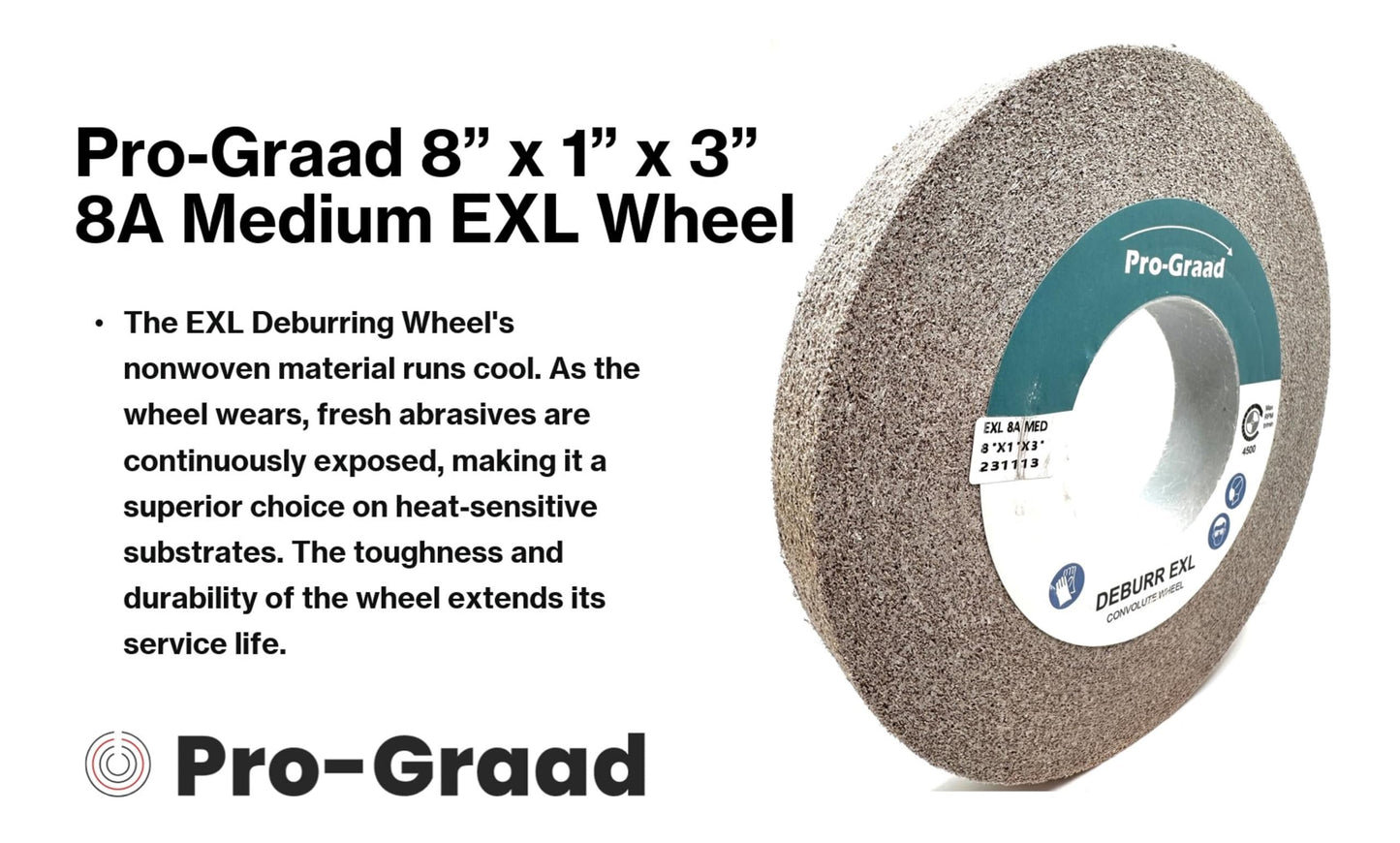 EXL Deburring Wheel - 8" x 1" x 3" 8A Medium Grit - Aluminum Oxide - Metal Deburring, Finishing and Polishing Wheel - Convolute - 13619 - (1 Pack)