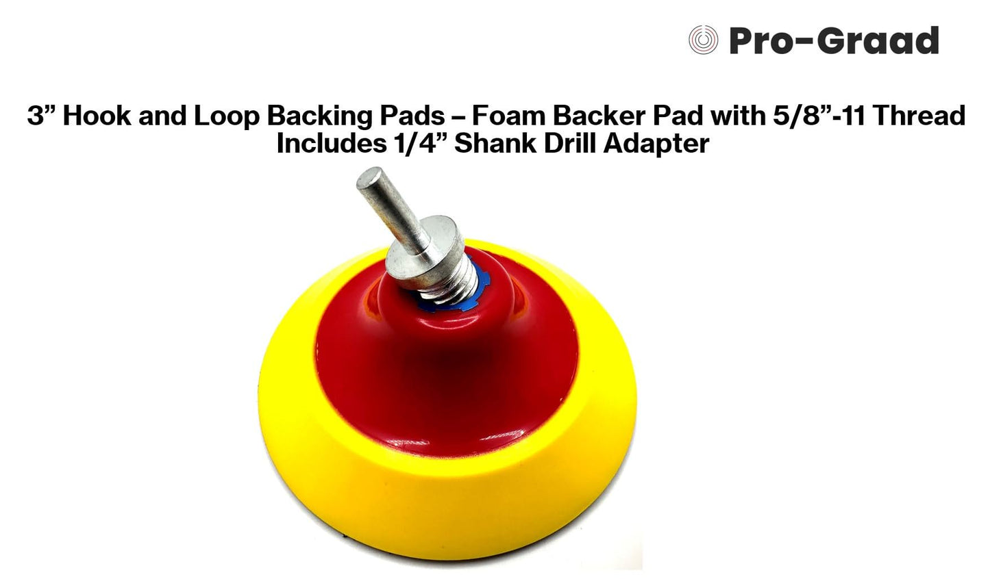 Pro-Graad 2 Pack 3" Premium Hook and Loop Backing Pads Foam Backer Pad with 5/8”-11 – 3 inch Backup Pads for use with Angle Grinder or Drill Sanding Polishing Discs – Includes 2pcs Drill Adapters