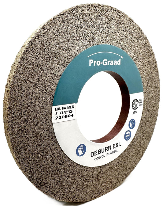 Pro-Graad EXL Deburring Wheel - 8" x 1/2" x 3" 8A Medium Grit - Silicon Carbide - Metal Deburring, Finishing and Polishing Wheel - Convolute - 17459 - (1 Pack)