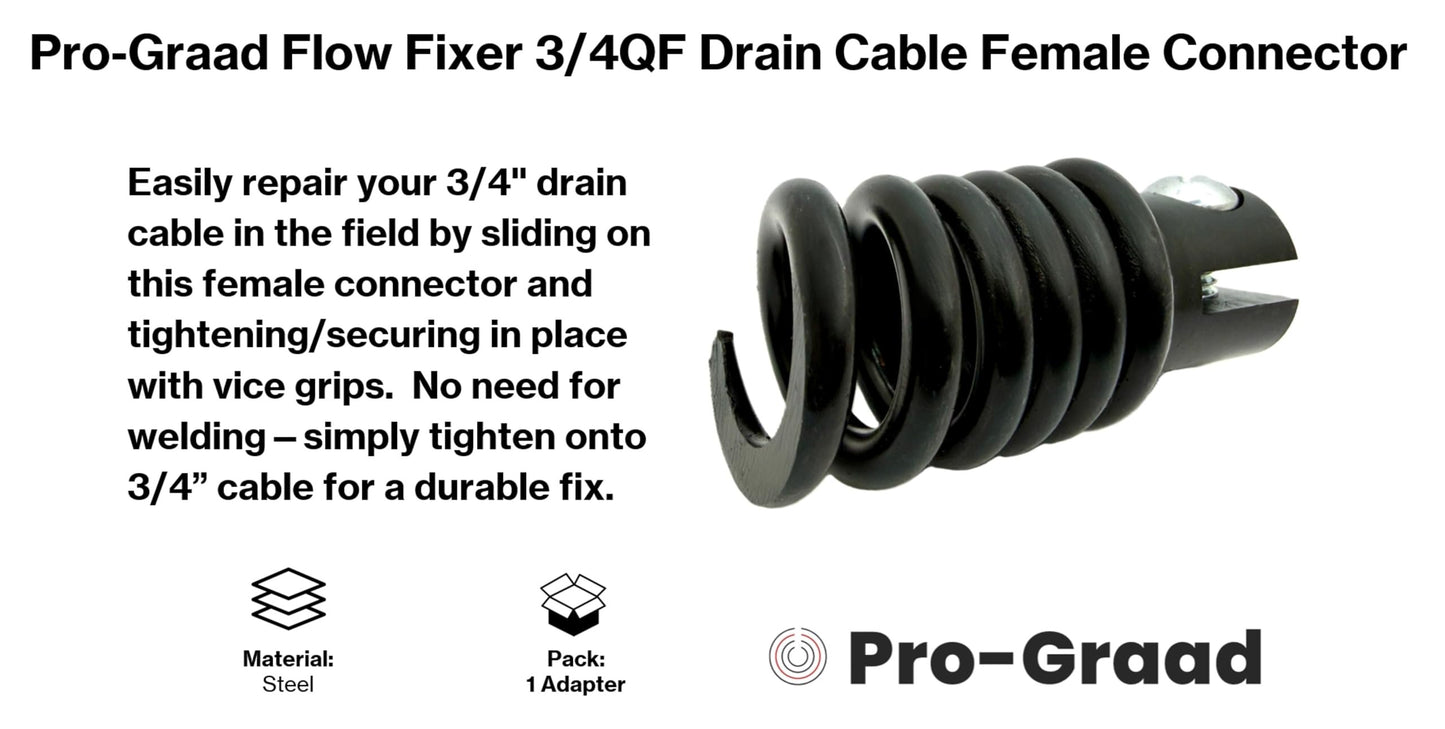 Pro-Graad 3/4QF Flow Fixer | 3/4” Drain Cable Repair End | Quick Fix Female Slotted Connector for Broken Drain Cleaning Machine Cables | Fits All 3/4” O.D. Drain Cables