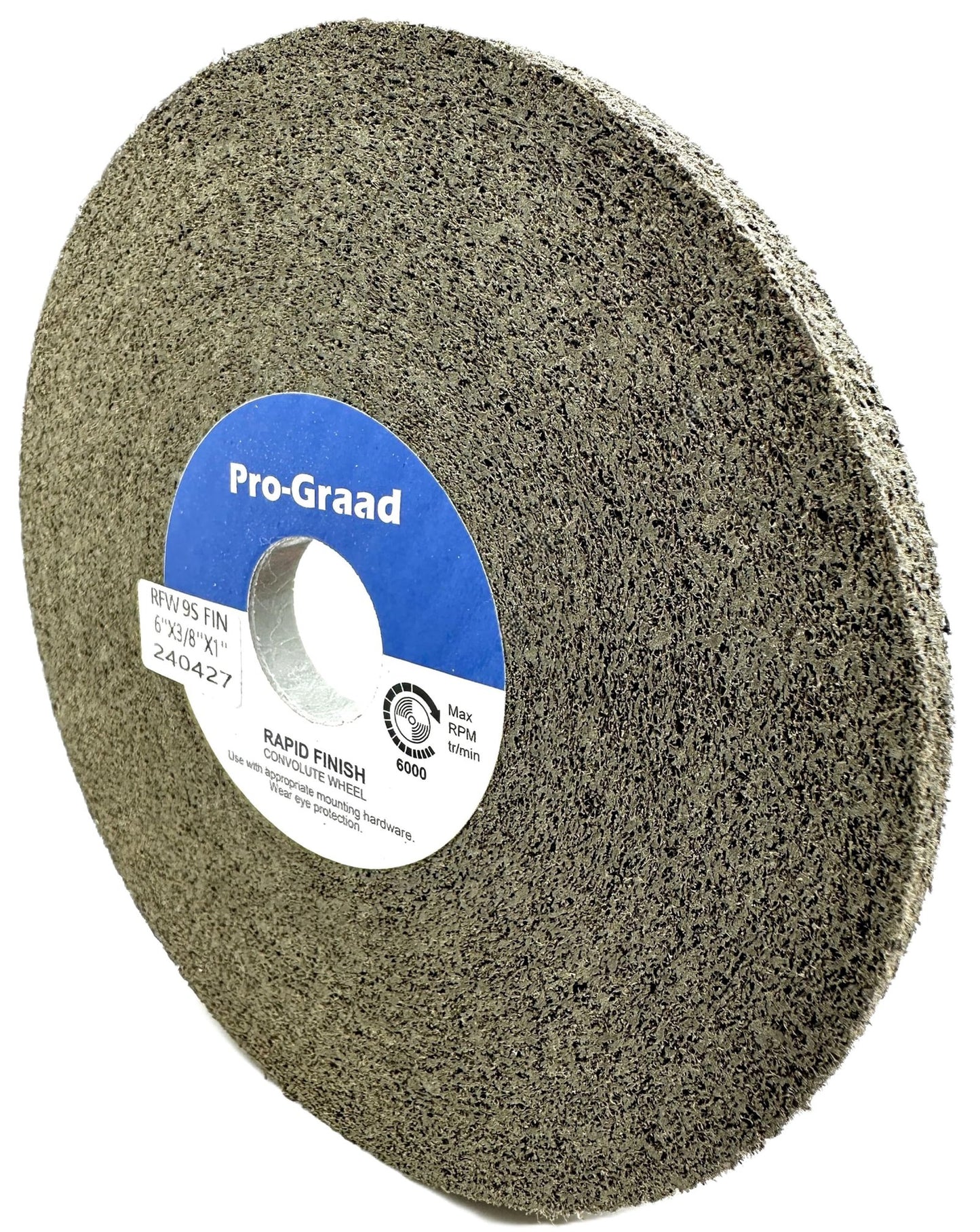 Pro-Graad 1 Pack 6” x 3/8” x 1” 9S Fine Series 1000 RF Long Life Convolute Deburring, Finishing & Polishing Wheel, Includes Adapter for use on 3/4 5/8 1/2 inch Shaft Sizes, Pack of 1