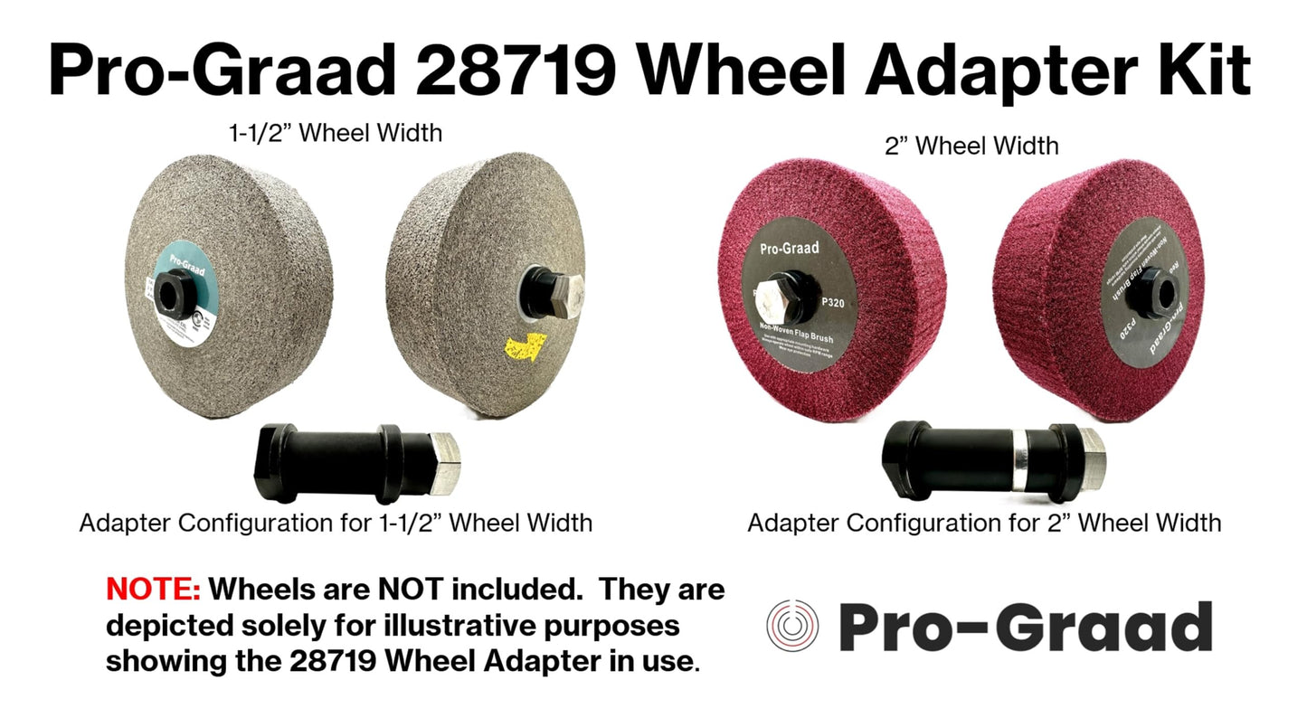 Pro-Graad 28719 Wheel Adapter Kit, 5/8-11 Internal Thread, for mounting 1" Arbor, 1-1/2” or 2” Wide Non-Woven Surface Conditioning, Flap Wheels, Convolute Wheels on Inline Sander or Angle Grinder