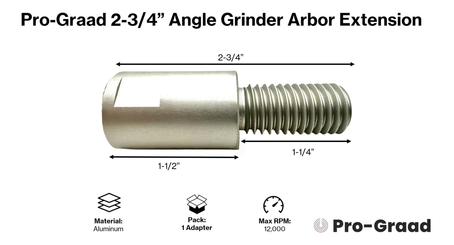 Pro-Graad 2-3/4" Aluminum Angle Grinder Arbor Extension, 5/8”-11 Thread, Buffing Wheel Backing Pad Extender Shaft for Airway Polishing, Fits Most Angle Grinders – Durable Buffing Machine Accessory Kit
