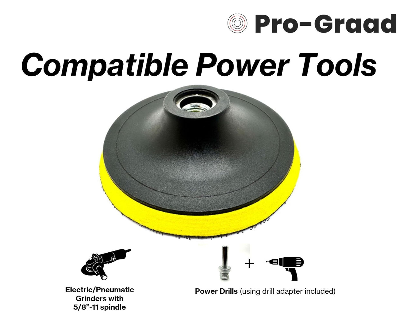 Pro-Graad 6" Hook and Loop Backing Plate for Soft Wool Polishing Buffering Pads, Backer Pad with 5/8”-11 (5/8 inch TPI), 6 inch Backup Pads for use with Angle Grinder or Drill – with Drill Adapter